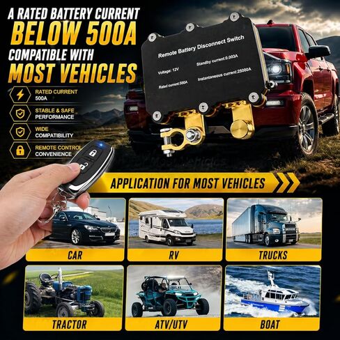 مفتاح فصل البطارية عن بعد الذكي 500 أمبير 12 فولت - مفتاح قتل سريع مضاد للسرقة للسيارة، RV، القارب، الشاحنة، ATV، الاستخدام البحري، قطع بطارية DC شديدة التحمل in Kuwait