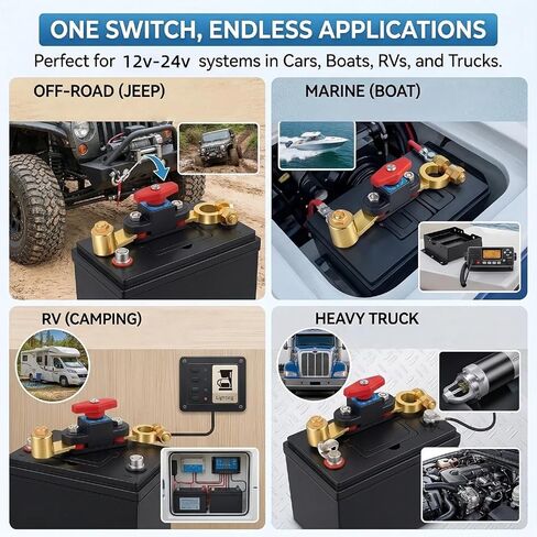 Top Post Battery Disconnect Switch, 12V/24V Heavy Duty Battery Cut Off Switch with Red Knob & Installation Wrench, Anti-Theft Master Kill Switch for Car, RV, Boat, Truck, and Marine Vehicles in Saudi Arabia