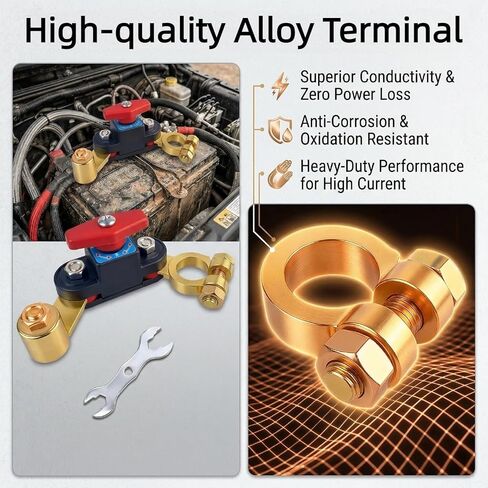 Top Post Battery Disconnect Switch, 12V/24V Heavy Duty Battery Cut Off Switch with Red Knob & Installation Wrench, Anti-Theft Master Kill Switch for Car, RV, Boat, Truck, and Marine Vehicles in Saudi Arabia