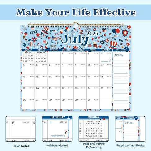 Calendar 2026-2027, 18 Monthly 2026-2027 Wall Calendar July 2026 - December 2027, 14.8" X 11.5", Calendar with Twin-Wire Binding, Hanging Hook, Blocks and Julian Dates (Seasonal Designs) in Saudi Arabia