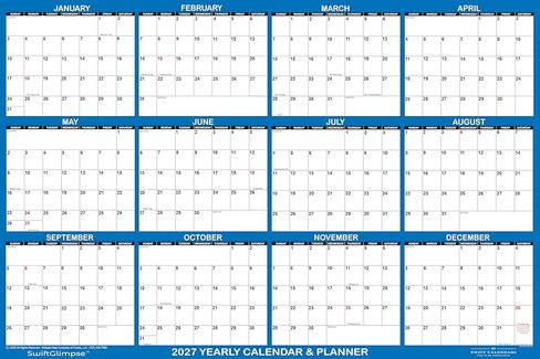 47" x 72" SwiftGlimpse 2027 Wall Calendar Erasable HUGE Jumbo Wet & Dry Erase Laminated 12 Month Annual Yearly Wall Planner, Horizontal, Navy in Kuwait