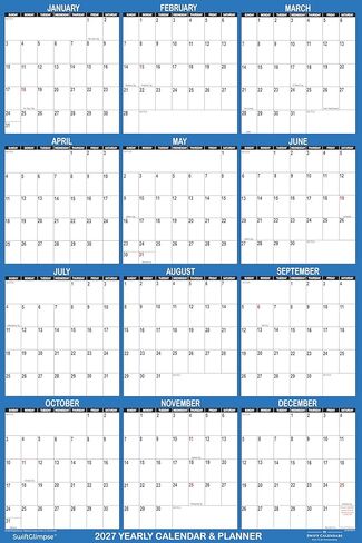 47" x 72" SwiftGlimpse 2027 Wall Calendar Erasable HUGE Jumbo Wet & Dry Erase Laminated 12 Month Annual Yearly Wall Planner, Horizontal, Navy in Kuwait