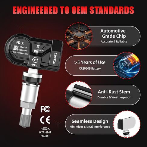 إعادة التعلم التلقائي TPMS، مستشعر ضغط الإطارات المبرمج مسبقًا لـ 2019-2025 RAM 1500 DT (ليس DS، وليس كلاسيكي)، 433 ميجاهرتز Dodge RAM DT - استبدل OE# 68293199AA(4PCS) in Kuwait