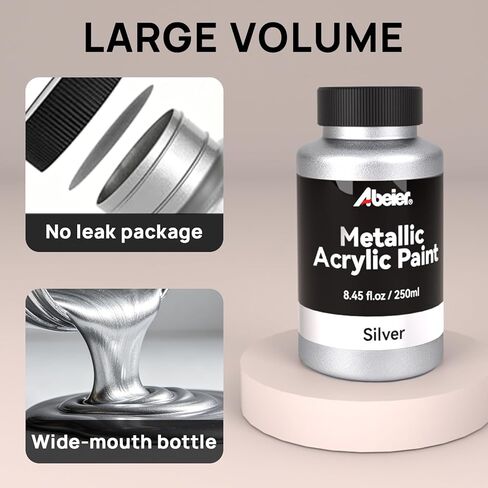 ABEIER Metallic Acrylic Paint Set - 3 Colors (Gold, Silver, Copper) 25.35 fl oz/750ml, High-Gloss Paint for Metal, Wood, Canvas & Crafts, Non-Toxic Reflective Metallic Paint for Beginners Artists in Saudi Arabia