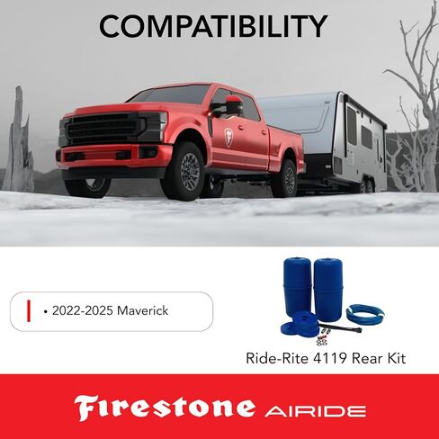 مجموعة زنبركات الهواء الخلفية Firestone Airide Coil-Rite 4119 تناسب 2022-2025 Maverick AWD | غير متوافق مع وصلة الجر داخل السرير | سعة تحميل 1000 رطل | 5-35 رطل لكل بوصة مربعة | سهلة التركيب in Kuwait