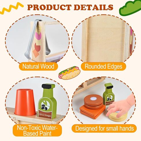 Foldable Sandwich Maker Toy, Wooden Sandwich Counter with Hamburgers, Side Dishes, Beverages, Pretend Play Kitchen Food Toy, Preschool Toys Gift for Kids 3+ in Saudi Arabia
