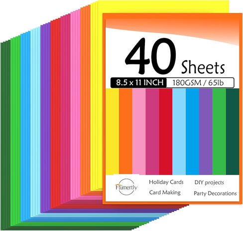 Colored Cardstock 40 Pack, Mixed 10 Assorted Colors 180gsm/65lb Card Stock Paper 8.5 x 11 Card Stock Colored, Colorful Cardstock Paper for Crafting, Christmas DIY Card Making, Scrapbooking in Saudi Arabia