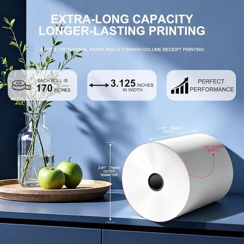 6 Pack Sticky Thermal Receipt Paper Rolls (80mm) 3 1/8" x 170' Compatible with Epson TM-L90, TM-L90ii, Star TSP654IIsk and Other Liner Free Label Printers. Works with Toast POS Systems. in Saudi Arabia