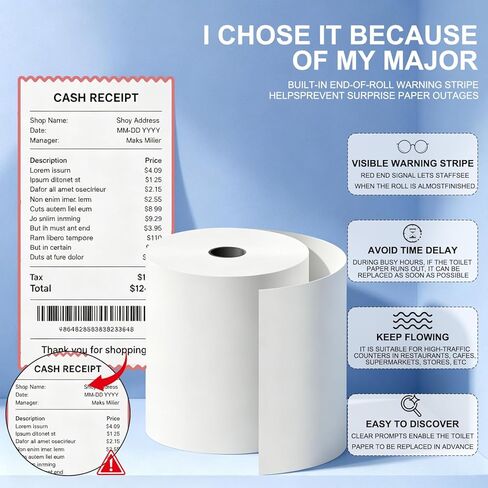 6 Pack Sticky Thermal Receipt Paper Rolls (80mm) 3 1/8" x 170' Compatible with Epson TM-L90, TM-L90ii, Star TSP654IIsk and Other Liner Free Label Printers. Works with Toast POS Systems. in Saudi Arabia