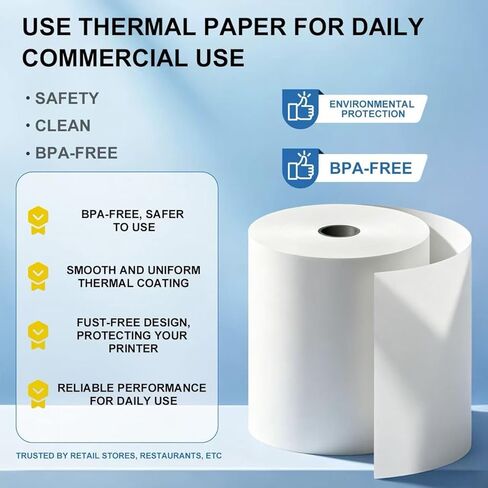 6 Pack Sticky Thermal Receipt Paper Rolls (80mm) 3 1/8" x 170' Compatible with Epson TM-L90, TM-L90ii, Star TSP654IIsk and Other Liner Free Label Printers. Works with Toast POS Systems. in Saudi Arabia