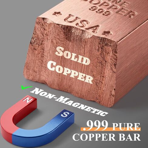 1 Lb Copper Bar .999 Pure Copper Bullion - Solid, Heavy & Beautiful Cu-Designed Ingot - Desk Display, Paperweight, 7th Anniversary Wedding Gift for Him/Her with COA, Gift Box, Pouch & Cloth in Saudi Arabia