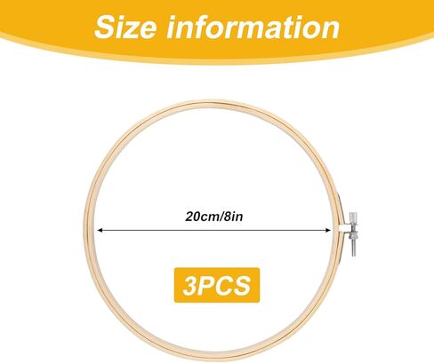 shuielai 3 Pieces 8 Inch Bamboo Embroidery Hoops, Circle Cross Stitch Hoop Ring Set for Embroidery Craft Projects in Saudi Arabia