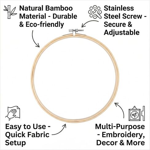 shuielai 3 Pieces 8 Inch Bamboo Embroidery Hoops, Circle Cross Stitch Hoop Ring Set for Embroidery Craft Projects in Saudi Arabia