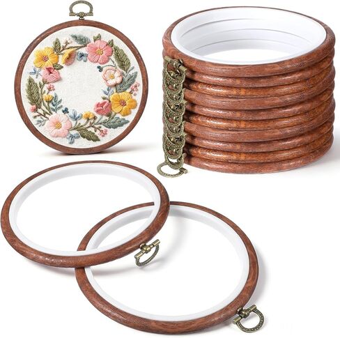 10 Pcs Embroidery Hoops Frame, 5 Inch Round Imitated Wood Circle Cross Stitch Hoop Ring for Embroidery Art Craft Handy Sewing Decoration in Kuwait