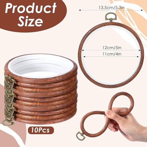 10 Pcs Embroidery Hoops Frame, 5 Inch Round Imitated Wood Circle Cross Stitch Hoop Ring for Embroidery Art Craft Handy Sewing Decoration in Kuwait