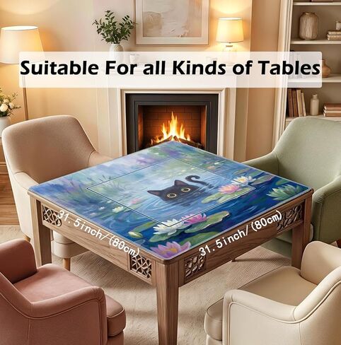 Monet Inspired Waterlily Black Cat Mahjong Mat 31.5" x 31.5",Black Cat Lovers Gifts Non-Slip Noise Reduction Mahjong Table Cover Accessories for Dominoes Poker Card Board and Tile Games Gifts in Saudi Arabia