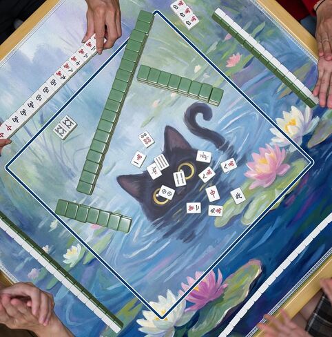 Monet Inspired Waterlily Black Cat Mahjong Mat 31.5" x 31.5",Black Cat Lovers Gifts Non-Slip Noise Reduction Mahjong Table Cover Accessories for Dominoes Poker Card Board and Tile Games Gifts in Saudi Arabia