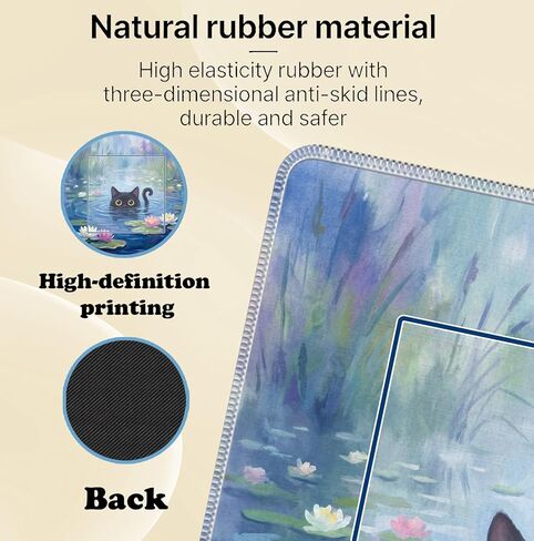 Monet Inspired Waterlily Black Cat Mahjong Mat 31.5" x 31.5",Black Cat Lovers Gifts Non-Slip Noise Reduction Mahjong Table Cover Accessories for Dominoes Poker Card Board and Tile Games Gifts in Saudi Arabia