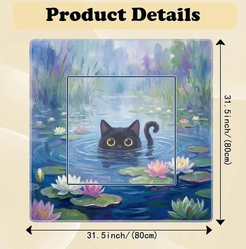 Monet Inspired Waterlily Black Cat Mahjong Mat 31.5" x 31.5",Black Cat Lovers Gifts Non-Slip Noise Reduction Mahjong Table Cover Accessories for Dominoes Poker Card Board and Tile Games Gifts in Saudi Arabia