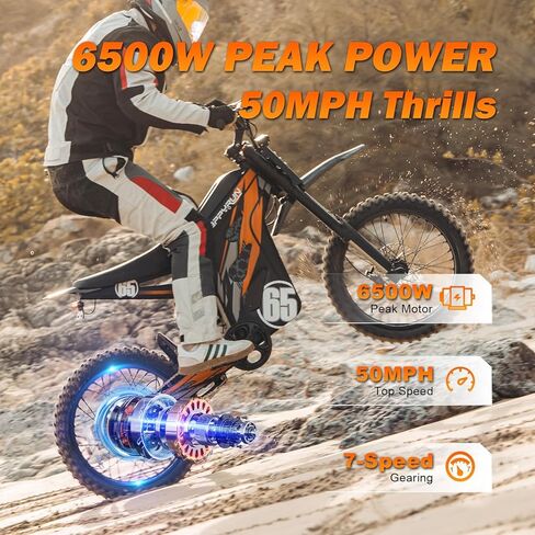 دراجة ترابية كهربائية للبالغين من HAPPYRUN G300 Pro، محرك 6500 واط وسرعة قصوى 50 ميل في الساعة، بطارية قابلة للإزالة 72 فولت 30 أمبير في الساعة نطاق 70 ميل، فرامل هيدروليكية تحميل 350 رطل in Kuwait