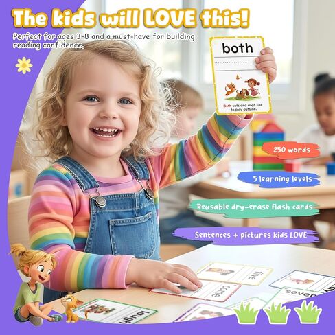 Sight Words Flash Cards Kindergarten, Flash Cards for Kids Ages 4-8, 250 Dolch Sight Word Writing Reading Spelling Games for Kindergarten Reading Books and Homeschool in Saudi Arabia
