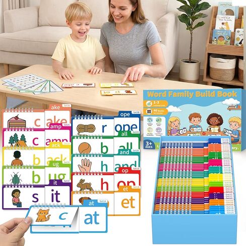 Word Family Build Book, Fun Phonics Flash Cards, 40 Read & Rhyme Flip Books, Learn to Read for Kids Ages 4-8, Educational Flash Cards for Kindergarten, Fun Sight Words & Phonics Games in Saudi Arabia