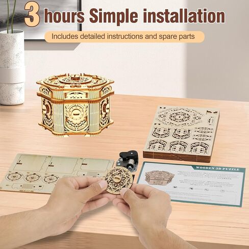 صندوق موسيقى ألغاز خشبي ثلاثي الأبعاد، مشاريع تحفيز الدماغ DIY لألعاب تعليمية لعيد الميلاد، ألغاز ثلاثية الأبعاد للبالغين in Kuwait