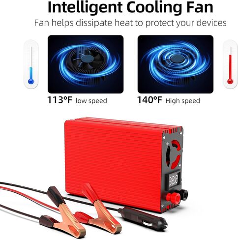 عاكس طاقة SUNWHEEL بقدرة 500 واط، تيار مستمر 12 فولت إلى 110 فولت تيار متردد، مع 2 منافذ USB 3.1 أمبير ومنفذ تيار متردد مزدوج، مجهز بولاعة سجائر واحدة ومشبكين بطارية لرحلة الطريق والتخييم in Kuwait