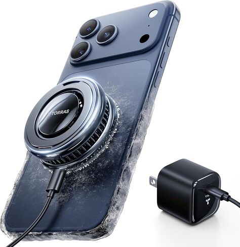 شاحن TORRAS PolarCircle Qi2 Mag-Safe، شاحن لاسلكي لتبريد أشباه الموصلات بقدرة 15 وات لهاتف iPhone 16/15/14/13/12، لوحة شحن مغناطيسية مع حامل يدور 360 درجة، مبرد الهاتف للألعاب والبث المباشر in Kuwait