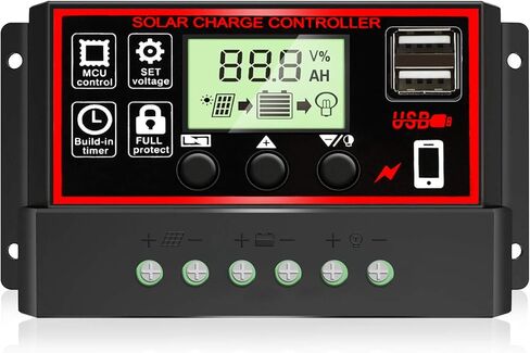 [Upgraded] 30A Solar Charge Controller, Black Solar Panel Battery Intelligent Regulator with Dual USB Port 12V/24V PWM Auto Paremeter Adjustable LCD Display (30a) in Saudi Arabia