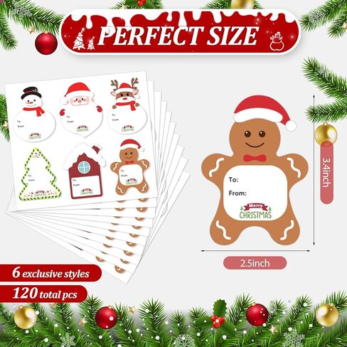 Christmas Gift Tags Stickers, 120 Pcs Self-Adhesive Christmas Name Labels Stickers, Xmas Gift Tags for Presents Boxes Envelopes Wrapping Holiday Decor (Christmas Mix) in Saudi Arabia