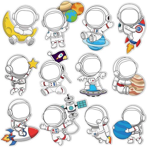 60Pcs Astronaut Cutouts Outer Space Paper Cut Outs Space Themed Party Decorations Planet Rocket DIY Photo Craft for Classroom Wall Door Bulletin Board Decor Back to School Party Supplies Office Galaxy in Saudi Arabia