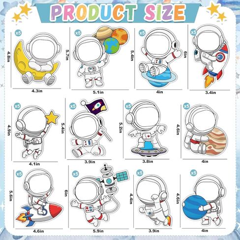 60Pcs Astronaut Cutouts Outer Space Paper Cut Outs Space Themed Party Decorations Planet Rocket DIY Photo Craft for Classroom Wall Door Bulletin Board Decor Back to School Party Supplies Office Galaxy in Saudi Arabia