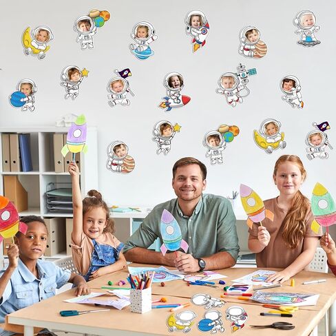 60Pcs Astronaut Cutouts Outer Space Paper Cut Outs Space Themed Party Decorations Planet Rocket DIY Photo Craft for Classroom Wall Door Bulletin Board Decor Back to School Party Supplies Office Galaxy in Saudi Arabia