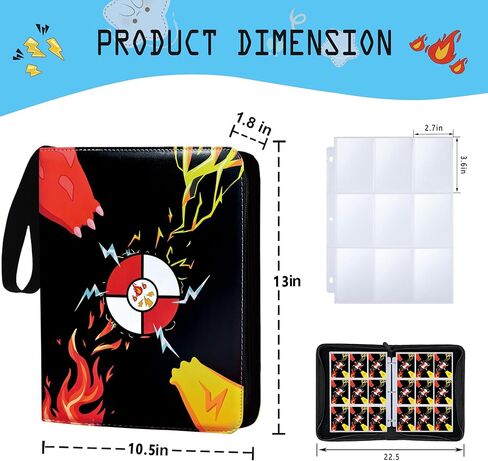 Card Binder 9 Pocket,Trading Card Binder 900 Pockets,Card Collection Albums Holder,50 Removable Sleeves,Double Sided Pocket,with Zip and Portable Strap,for TCG Game Sport Collectible Cards in Saudi Arabia