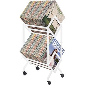 تخزين سجل الفينيل الأبيض بطبقتين مع عجلات، حامل سجل للهاتف المحمول، تخزين الألبوم لسجلات الفينيل، تخزين Lp مع عجلات حاملات مجلات بيضاء in Kuwait