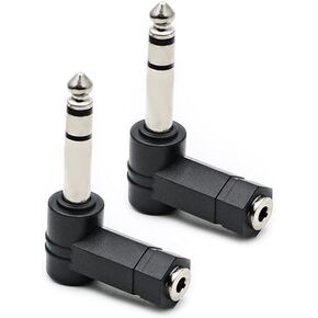 3.5mm 1/8" Stereo Female to 6.35mm 1/4" Male 90° Angle Audio Adapter 2-Pack