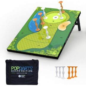 مجموعة إصدار لوحة PopGolf - الفناء الخلفي لـ Popdarts، لعبة داخلية وخارجية لجميع الأعمار - بديل رائع لثقب الذرة - تتضمن لوحة واحدة مناسبة لجميع الأحوال الجوية، وسهام PopGolf حصرية، وحقيبة سفر، وحافظ النتيجة