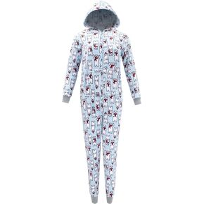 Rene Rofe Womens Plush Fleece Lined Hooded Zip One-Piece Pajama Jumpsuit with Pockets