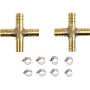 2 pcs5/16"(8mm) Brass Barb Splicer Mender Hose Barb Fitting with 4 pcs Stainless Steel Pipe Clamps for Water/Fuel/Air（I type 8mm)