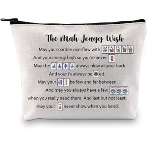 PXTIDY Mah Jongg Wish Bag Love Mahjong Gift Mahjong Players Makeup Bag Mahjong Board Game Storage Bag Mahjong Survival Kit(beige)