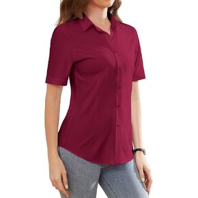 Womens Dress Shirts Wrinkle-Free Button Down Short Sleeve Shirts for Women Collared Work Shirt