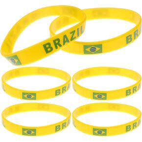 Garneck 6pcs Brazil Flag Country Silicone Wristband Brasil Sports National Country Flag Bracelet for European Cup World Country Sports Event Party Favor