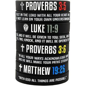 (8-Pack Christian Bible Verses Silicone Bracelets | Religious Gifts Rubber Wristbands for Men, Women, Teenagers | Faith Hope Strength | Positive and Inspirational Messages