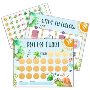 Dinosaur Potty Training Sticker Chart, 20 Potty Charts with 432 Round Stickers & 1 Instruction Sheet, Potty Reward Sticker Chart for Toddlers Boys - B06