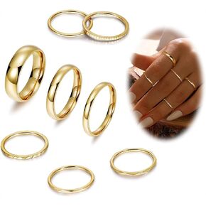 8Pcs 14K Gold Filled Stainless Steel Knuckle Rings Set for Women Girls Plain Band Stacking Rings Simple Smooth Thumb Midi Rings Comfort Fit 1-5mm Size 5-10