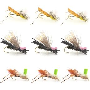 The Fly Fishing Place Dropper Hopper Grasshopper Trout Fly Fishing Flies تشكيلة من الإسفنج - 9 ذباب 3 أنماط خطاف مقاس 10 - مجموعة Trout Fly