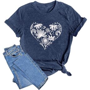 Flower Tshirts Shirts for Women Cute Dandelion Tshirt Casual Short Sleeve Wildflower Floral Heart Print Graphic Tee Tops