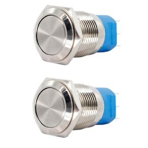 2PCS 16mm Push Button Switch Round Cap Waterproof Stainless Steel Metal 3 Terminals 12VDC 5A 1NO SPDT 1NO1NC ON/Off (High Round Latching)