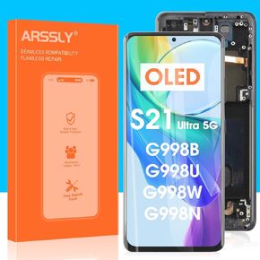 OLED LCD Display for Samsung Galaxy S21 Ultra 5G G998 Digitizer for SM-G998B SM-G998U SM-G998W SM-G998N 6.8" Touch Screen Assembly with Tools(Black with Frame)